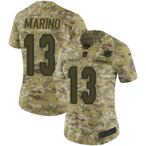 Nike Dolphins #13 Dan Marino Camo Women's Stitched NFL Limited 2018 Salute to Service Jersey