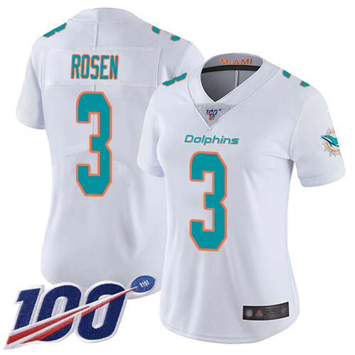 Nike Dolphins #3 Josh Rosen White Women's Stitched NFL 100th Season Vapor Limited Jersey