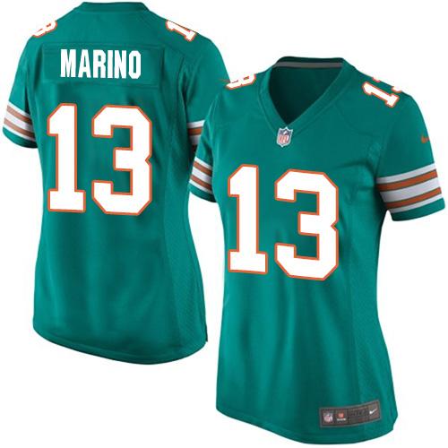 Nike Dolphins #13 Dan Marino Aqua Green Alternate Women's Stitched NFL Elite Jersey