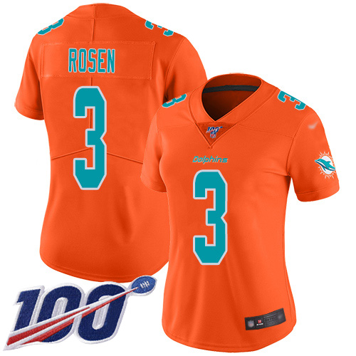 Nike Dolphins #3 Josh Rosen Orange Women's Stitched NFL Limited Inverted Legend 100th Season Jersey
