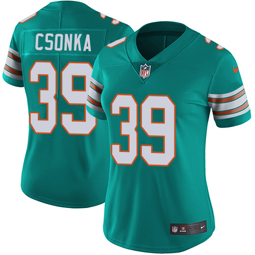Nike Dolphins #39 Larry Csonka Aqua Green Alternate Women's Stitched NFL Vapor Untouchable Limited Jersey