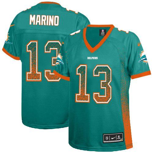 Nike Dolphins #13 Dan Marino Aqua Green Team Color Women's Stitched NFL Elite Drift Fashion Jersey