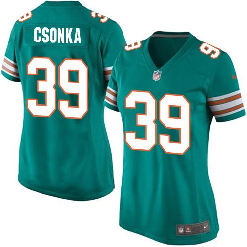 Nike Dolphins #39 Larry Csonka Aqua Green Alternate Women's Stitched NFL Elite Jersey