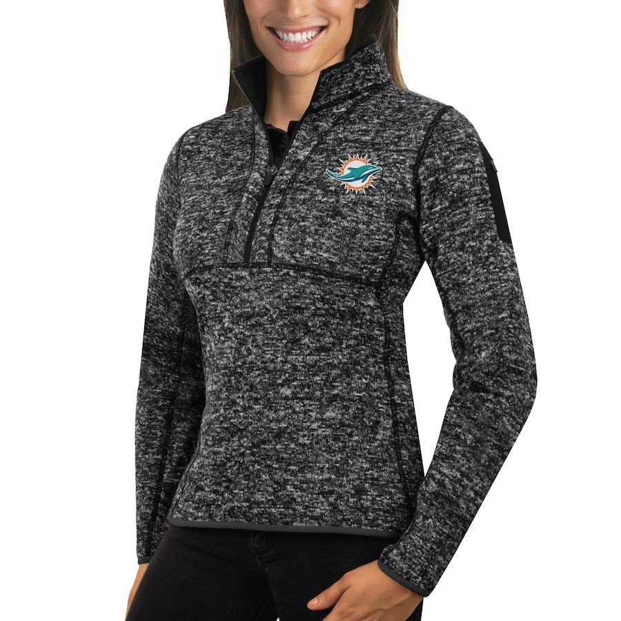 Miami Dolphins Antigua Women's Fortune Half-Zip Sweater Heather Black