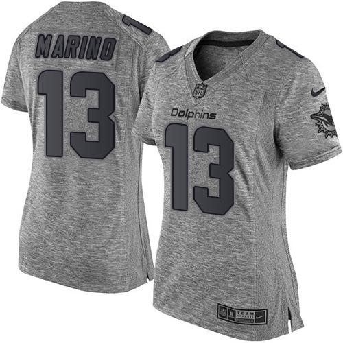 Nike Dolphins #13 Dan Marino Gray Women's Stitched NFL Limited Gridiron Gray Jersey