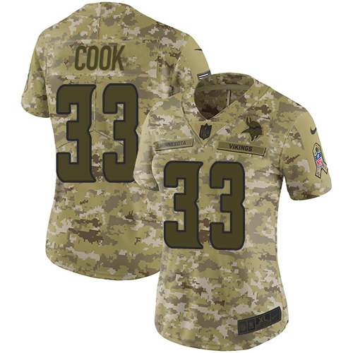 Nike Vikings #33 Dalvin Cook Camo Women's Stitched NFL Limited 2018 Salute to Service Jersey