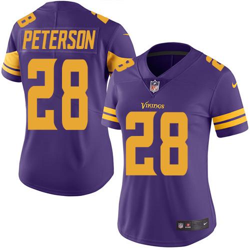 Nike Vikings #28 Adrian Peterson Purple Women's Stitched NFL Limited Rush Jersey