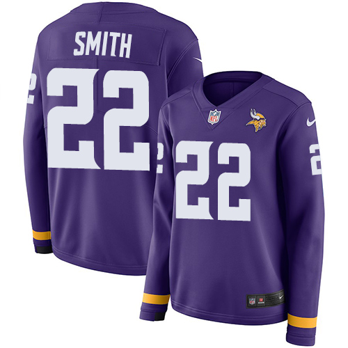 Nike Vikings #22 Harrison Smith Purple Team Color Women's Stitched NFL Limited Therma Long Sleeve Jersey