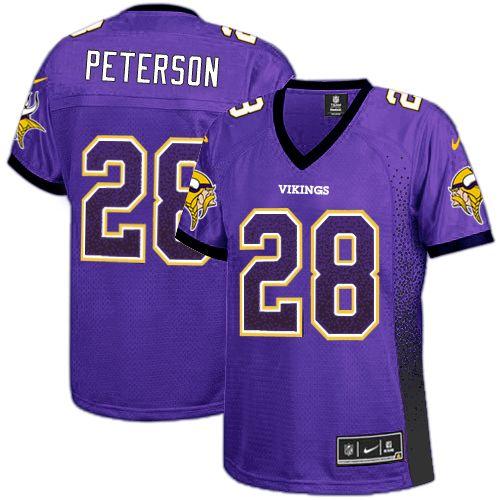Nike Vikings #28 Adrian Peterson Purple Team Color Women's Stitched NFL Elite Drift Fashion Jersey