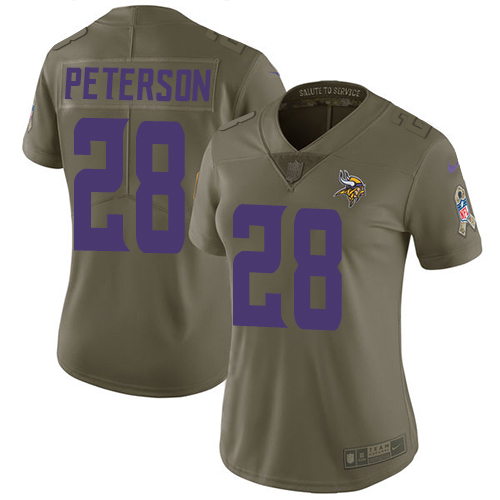 Nike Vikings #28 Adrian Peterson Olive Women's Stitched NFL Limited 2017 Salute to Service Jersey