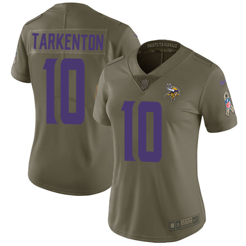 Nike Vikings #10 Fran Tarkenton Olive Women's Stitched NFL Limited 2017 Salute to Service Jersey