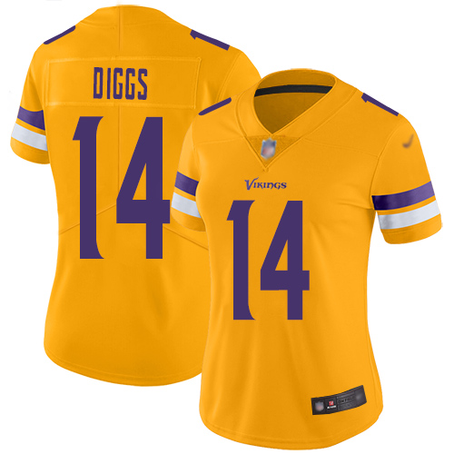 Nike Vikings #14 Stefon Diggs Gold Women's Stitched NFL Limited Inverted Legend Jersey