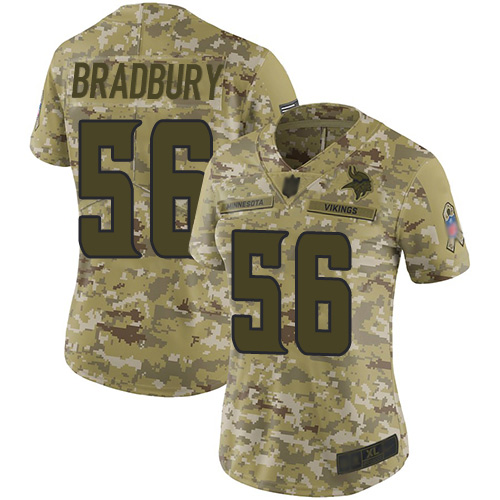 Nike Vikings #56 Garrett Bradbury Camo Women's Stitched NFL Limited 2018 Salute to Service Jersey