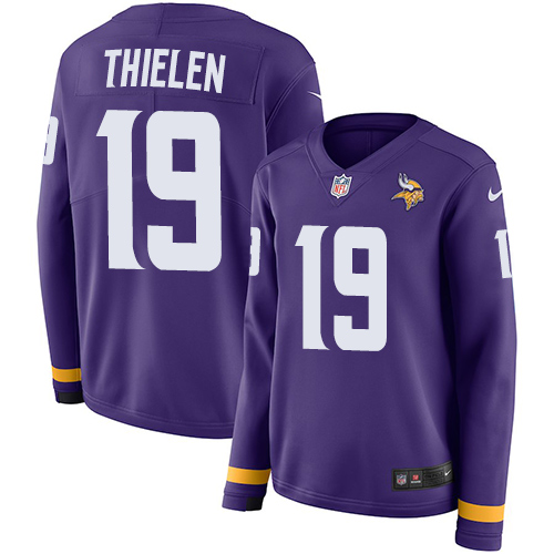 Nike Vikings #19 Adam Thielen Purple Team Color Women's Stitched NFL Limited Therma Long Sleeve Jersey
