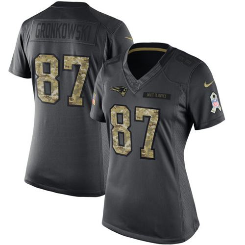Nike Patriots #87 Rob Gronkowski Black Women's Stitched NFL Limited 2016 Salute to Service Jersey