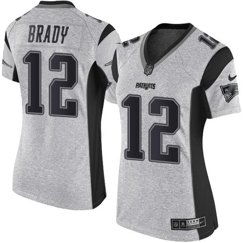 Nike Patriots #12 Tom Brady Gray Women's Stitched NFL Limited Gridiron Gray II Jersey