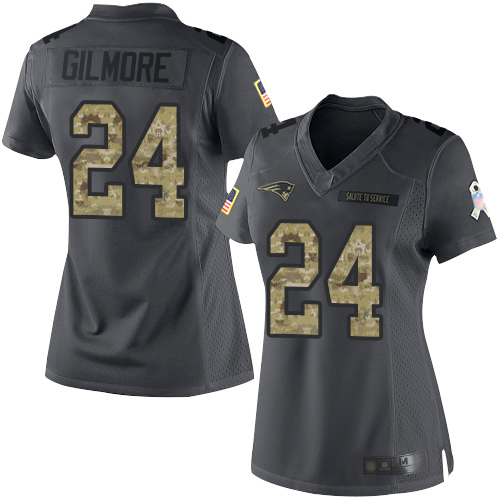 Nike Patriots #24 Stephon Gilmore Black Women's Stitched NFL Limited 2016 Salute to Service Jersey