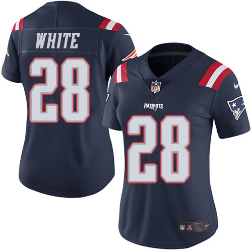 Nike Patriots #28 James White Navy Blue Women's Stitched NFL Limited Rush Jersey