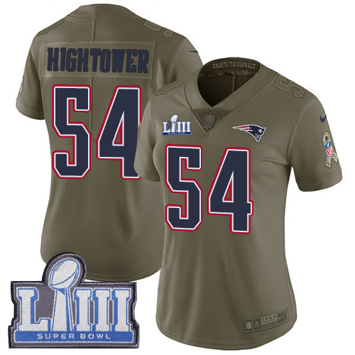 Nike Patriots #54 Dont'a Hightower Olive Super Bowl LIII Bound Women's Stitched NFL Limited 2017 Salute to Service Jersey