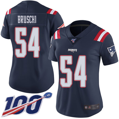 Nike Patriots #54 Tedy Bruschi Navy Blue Women's Stitched NFL Limited Rush 100th Season Jersey