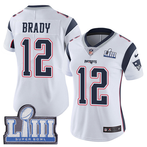 Nike Patriots #12 Tom Brady White Super Bowl LIII Bound Women's Stitched NFL Vapor Untouchable Limited Jersey
