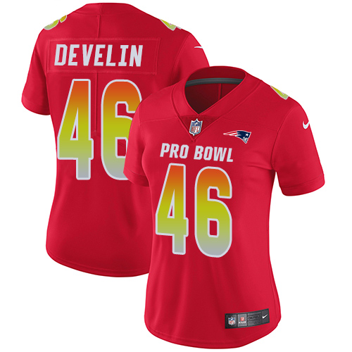 Nike Patriots #46 James Develin Red Women's Stitched NFL Limited AFC 2018 Pro Bowl Jersey
