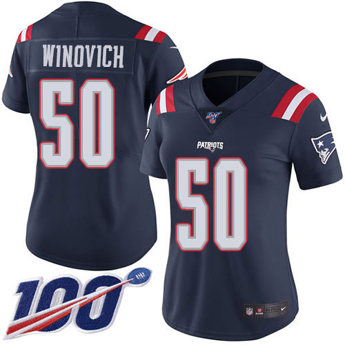 Nike Patriots #50 Chase Winovich Navy Blue Women's Stitched NFL Limited Rush 100th Season Jersey