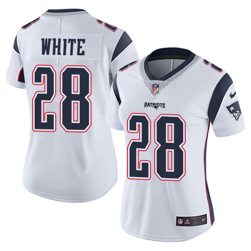 Nike Patriots #28 James White White Women's Stitched NFL Vapor Untouchable Limited Jersey