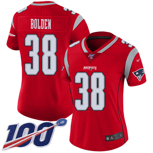 Nike Patriots #38 Brandon Bolden Red Women's Stitched NFL Limited Inverted Legend 100th Season Jersey