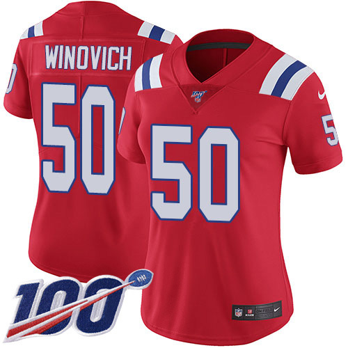 Nike Patriots #50 Chase Winovich Red Alternate Women's Stitched NFL 100th Season Vapor Limited Jersey