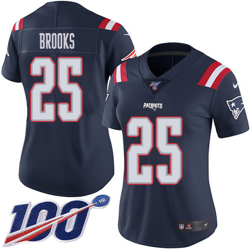 Nike Patriots #25 Terrence Brooks Navy Blue Women's Stitched NFL Limited Rush 100th Season Jersey
