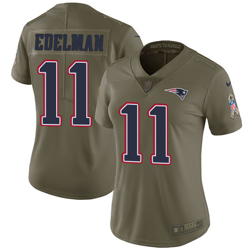 Nike Patriots #11 Julian Edelman Olive Women's Stitched NFL Limited 2017 Salute to Service Jersey