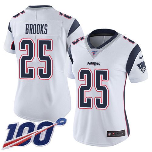 Nike Patriots #25 Terrence Brooks White Women's Stitched NFL 100th Season Vapor Limited Jersey