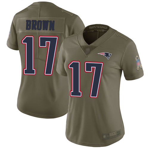 Nike Patriots #17 Antonio Brown Olive Women's Stitched NFL Limited 2017 Salute to Service Jersey