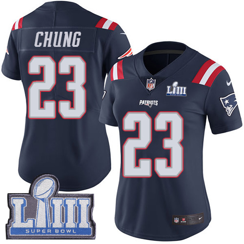 Nike Patriots #23 Patrick Chung Navy Blue Super Bowl LIII Bound Women's Stitched NFL Limited Rush Jersey