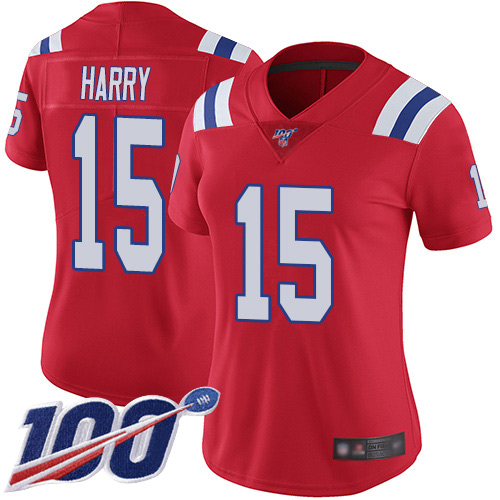 Nike Patriots #15 N'Keal Harry Red Alternate Women's Stitched NFL 100th Season Vapor Limited Jersey
