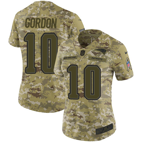 Nike Patriots #10 Josh Gordon Camo Women's Stitched NFL Limited 2018 Salute to Service Jersey