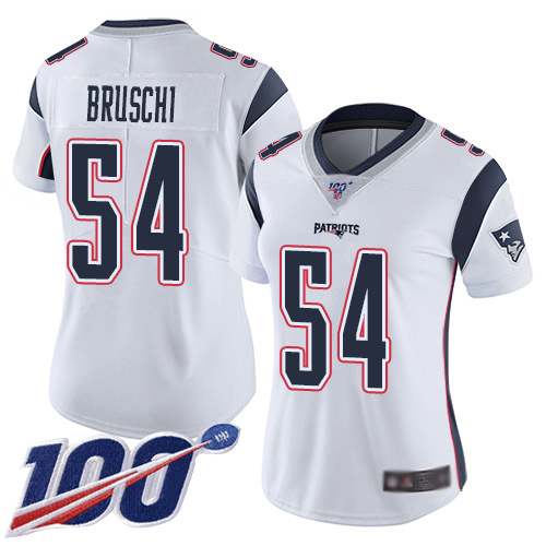 Nike Patriots #54 Tedy Bruschi White Women's Stitched NFL 100th Season Vapor Limited Jersey