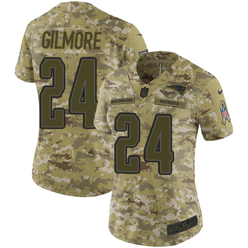 Nike Patriots #24 Stephon Gilmore Camo Women's Stitched NFL Limited 2018 Salute to Service Jersey