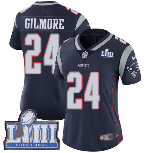 Nike Patriots #24 Stephon Gilmore Navy Blue Team Color Super Bowl LIII Bound Women's Stitched NFL Vapor Untouchable Limited Jersey