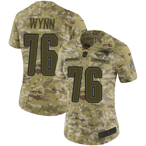 Nike Patriots #76 Isaiah Wynn Camo Women's Stitched NFL Limited 2018 Salute to Service Jersey