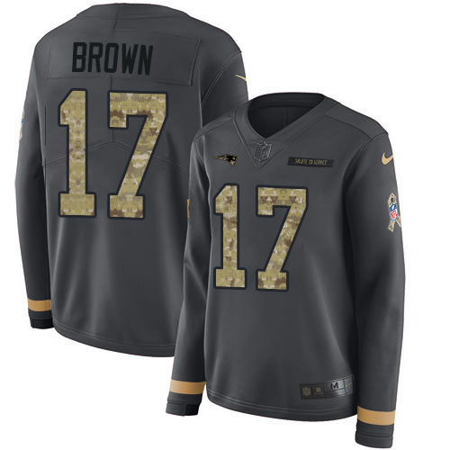 Nike Patriots #17 Antonio Brown Anthracite Salute to Service Women's Stitched NFL Limited Therma Long Sleeve Jersey