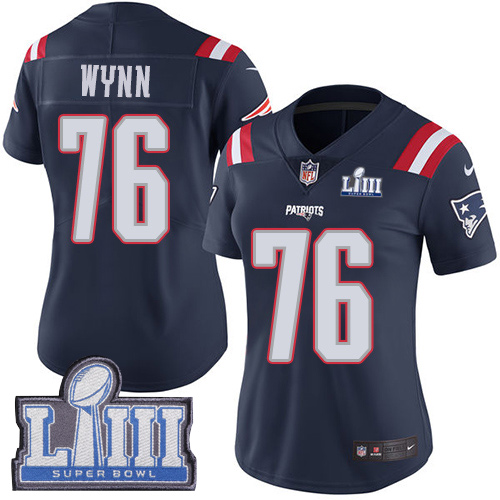 Nike Patriots #76 Isaiah Wynn Navy Blue Super Bowl LIII Bound Women's Stitched NFL Limited Rush Jersey