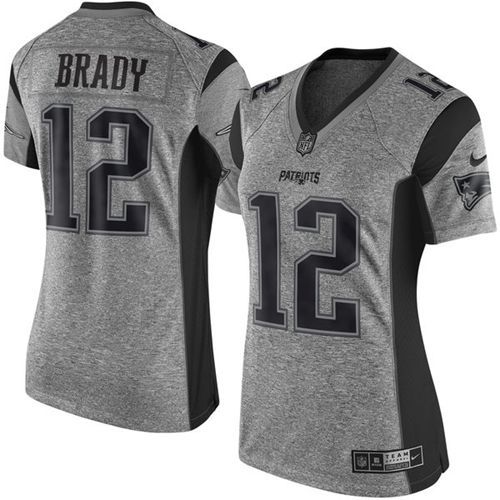 Nike Patriots #12 Tom Brady Gray Women's Stitched NFL Limited Gridiron Gray Jersey
