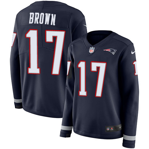 Nike Patriots #17 Antonio Brown Navy Blue Team Color Women's Stitched NFL Limited Therma Long Sleeve Jersey