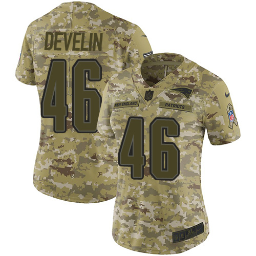 Nike Patriots #46 James Develin Camo Women's Stitched NFL Limited 2018 Salute to Service Jersey