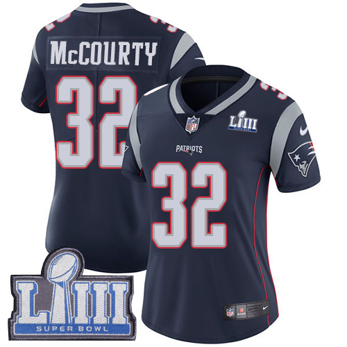 Nike Patriots #32 Devin McCourty Navy Blue Team Color Super Bowl LIII Bound Women's Stitched NFL Vapor Untouchable Limited Jersey
