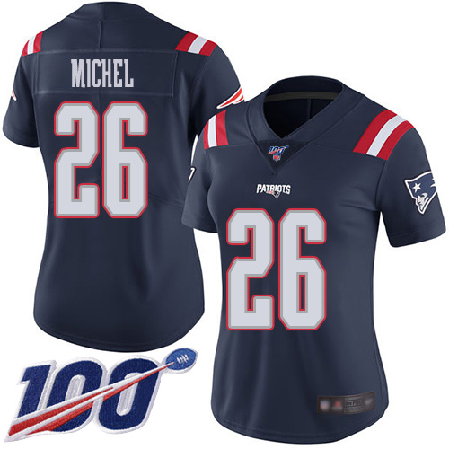 Nike Patriots #26 Sony Michel Navy Blue Women's Stitched NFL Limited Rush 100th Season Jersey
