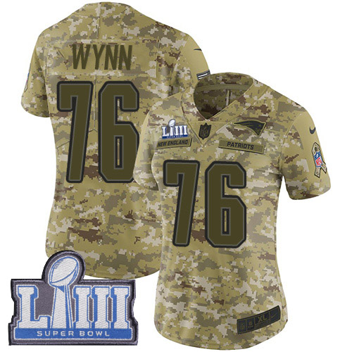 Nike Patriots #76 Isaiah Wynn Camo Super Bowl LIII Bound Women's Stitched NFL Limited 2018 Salute to Service Jersey