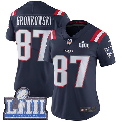 Nike Patriots #87 Rob Gronkowski Navy Blue Super Bowl LIII Bound Women's Stitched NFL Limited Rush Jersey